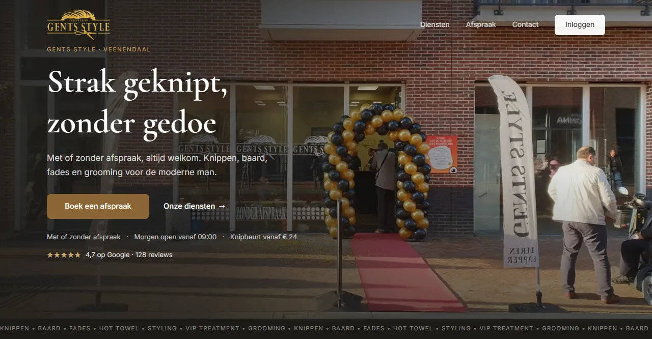 Gents Style barbershop website and booking app